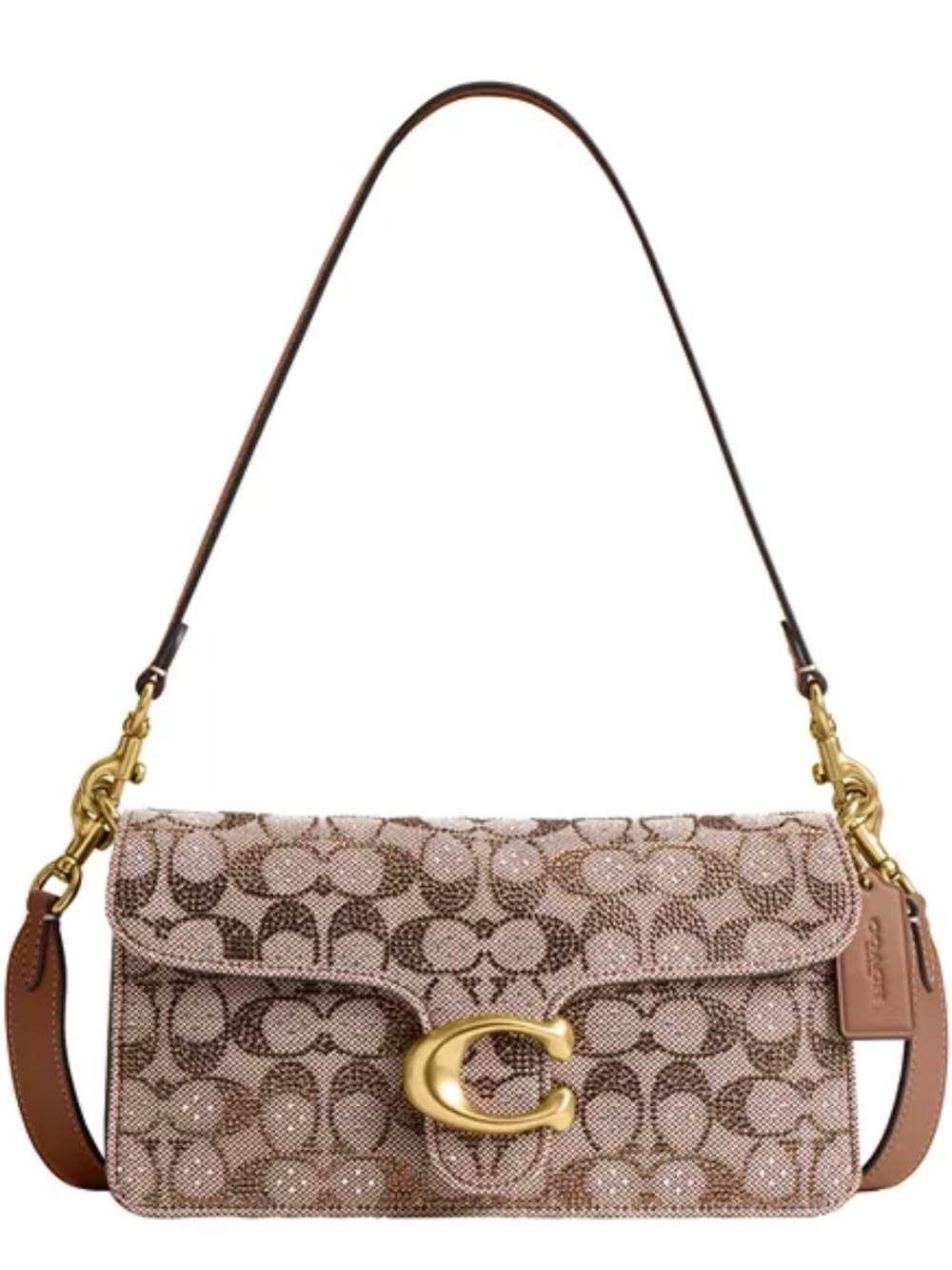 Coach Signature Canvas Shoulder Bag in Blush and Tan with Gold Hardware